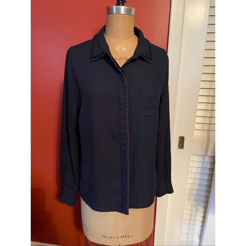 DARLING | navy blue button down blouse M